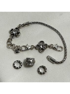 Brighton Silver Noelle Charm Bracelet with Friends Charm & 2 Spacers Crystals